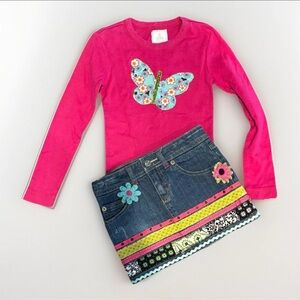 Bitty Buttons Girls Denim Skirt Set Size 6 Butterfly Boho Y2K Style